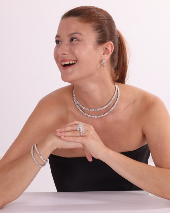Diamond jewelry set styled on model