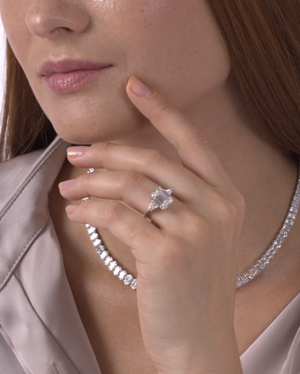 Emerald-cut ring and tennis necklace